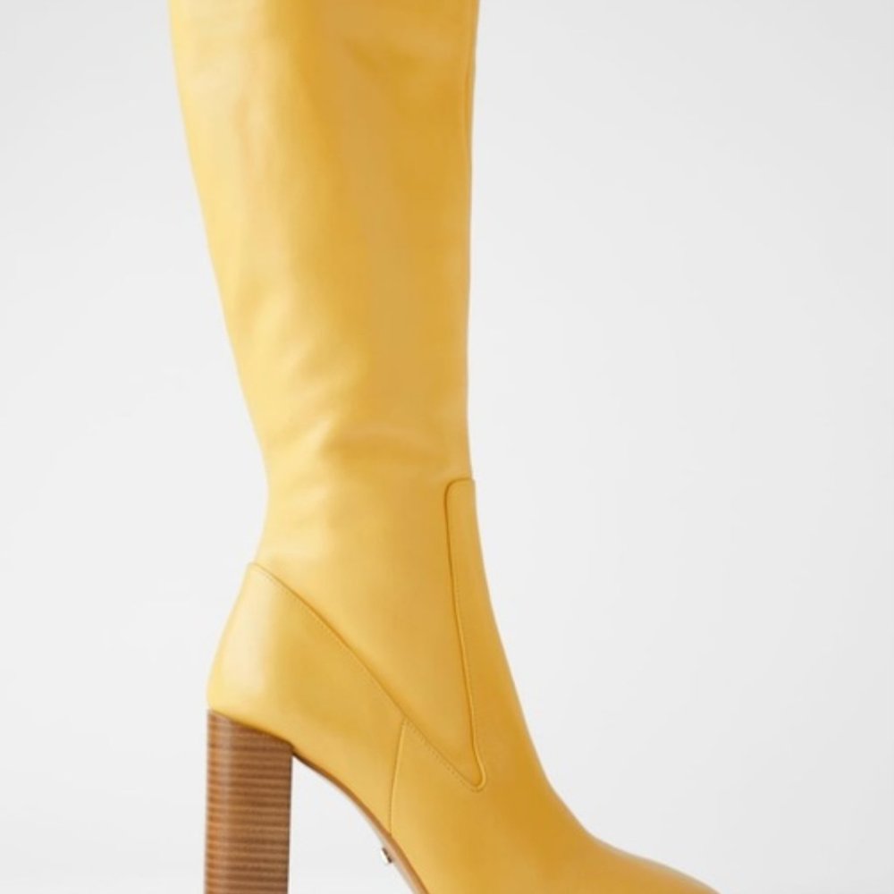 New Zara Yellow Tall High Leather Boots sz 39